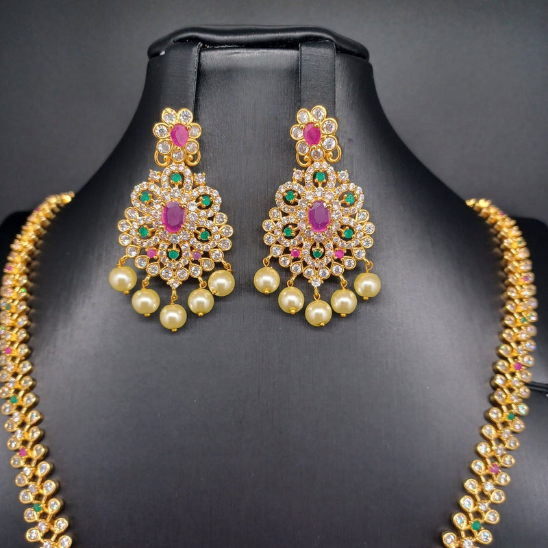 Beautiful AD And Multi Stone Long Necklace With Earings