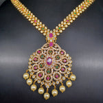 Beautiful AD And Multi Stone Long Necklace With Earings