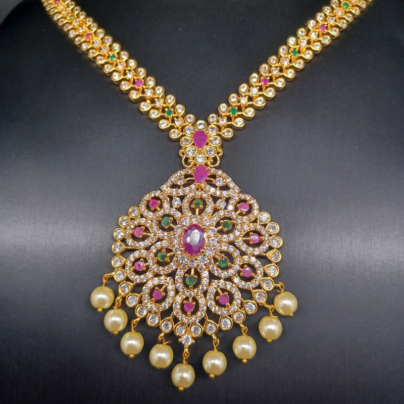 Beautiful AD And Multi Stone Long Necklace With Earings