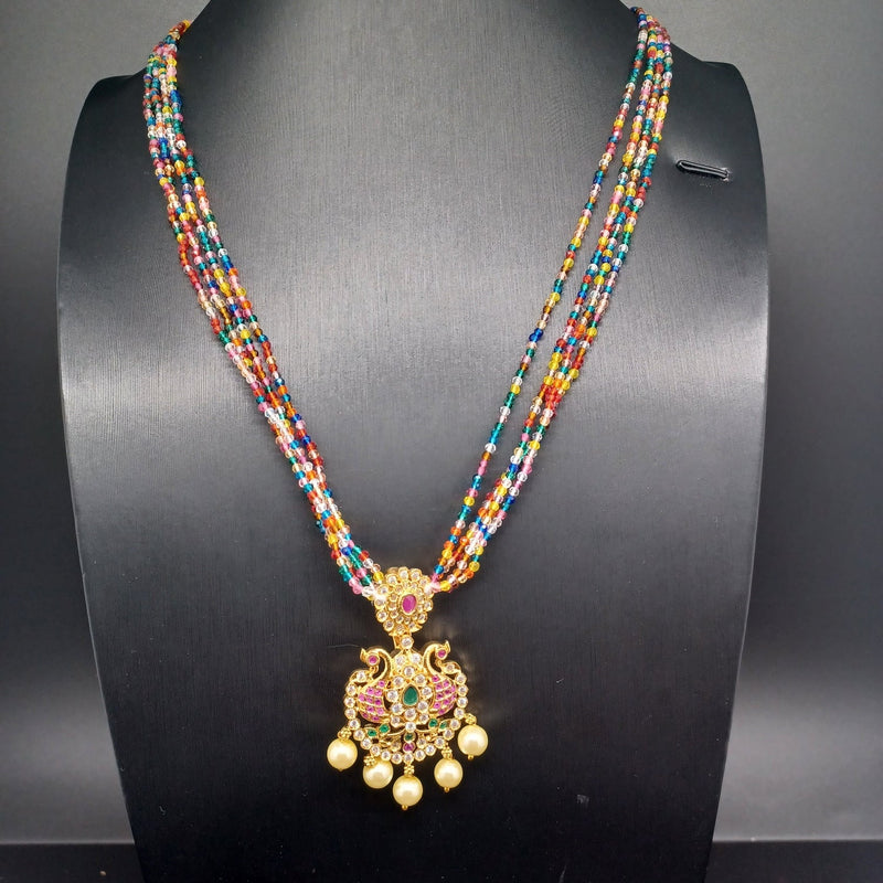 Beautiful Multi Color Multi Strand Beads Set With AD And Multi Stone Locket