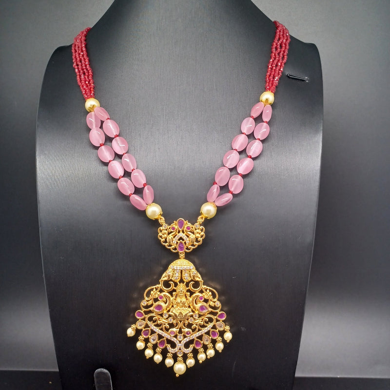 Dark Pink Long Designer Beaded Necklace | Gemzlane
