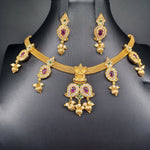 Beautiful AD And Multi Stone Gold Finish Small Lakshmi Devi mango necklace Set With Earrings