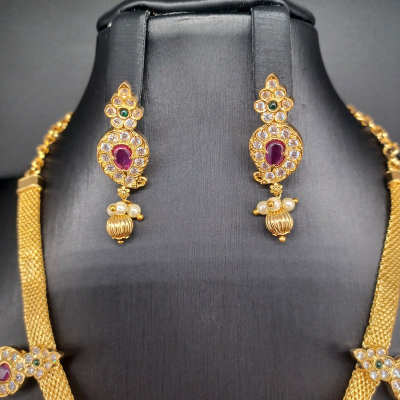 Beautiful AD And Multi Stone Gold Finish Small Lakshmi Devi mango necklace Set With Earrings
