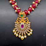 Beautiful Ruby Beads Set With AD And Multi Stone Pearl Locket