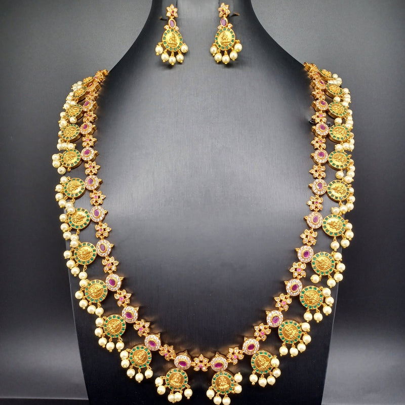 Beautiful AD And Multi Stone Lakshmi Necklace Set With Earrings