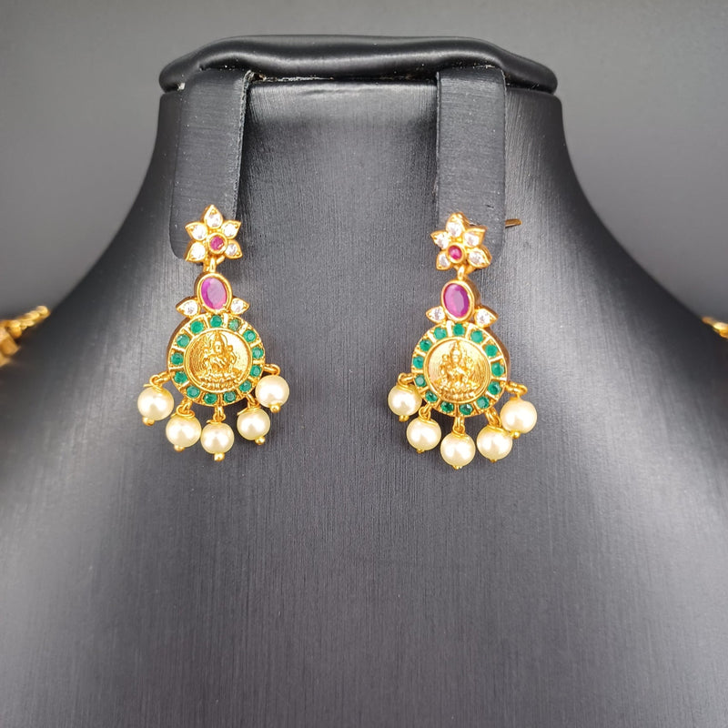 Beautiful AD And Multi Stone Lakshmi Necklace Set With Earrings