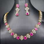 Beautiful AD And Pink Stone Small Flower Necklace Set With Earrings