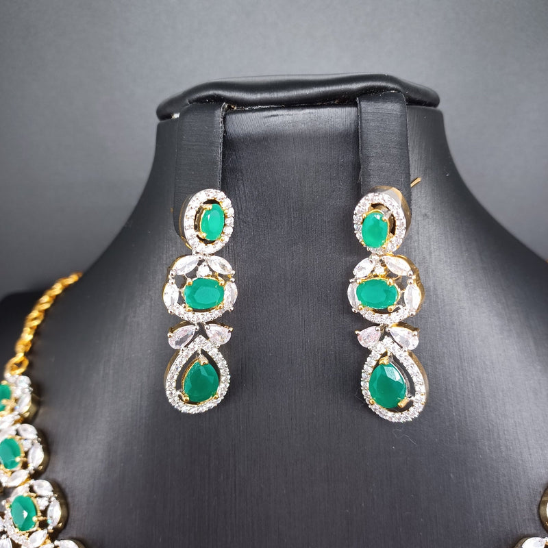Beautiful AD And Green Stone Necklace With Earrings