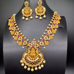 Beautiful AD And Multi Stone Lakshmi And Ramparivar Necklace Set With Earrings