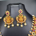 Beautiful AD And Multi Stone Lakshmi And Ramparivar Necklace Set With Earrings