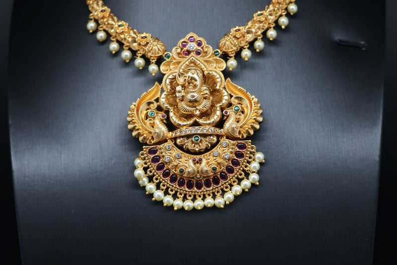 Beautiful AD And Multi Stone Ganesh Kante Set With Earrings