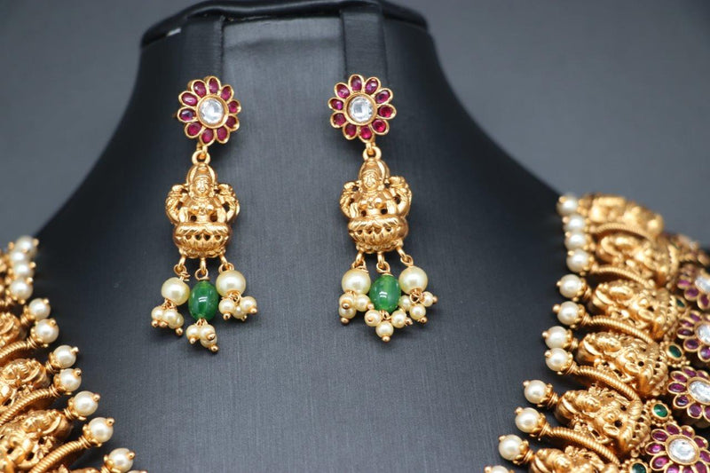 Beautiful AD Kundan Lakshmi And Ganesh Necklace Set With Earrings