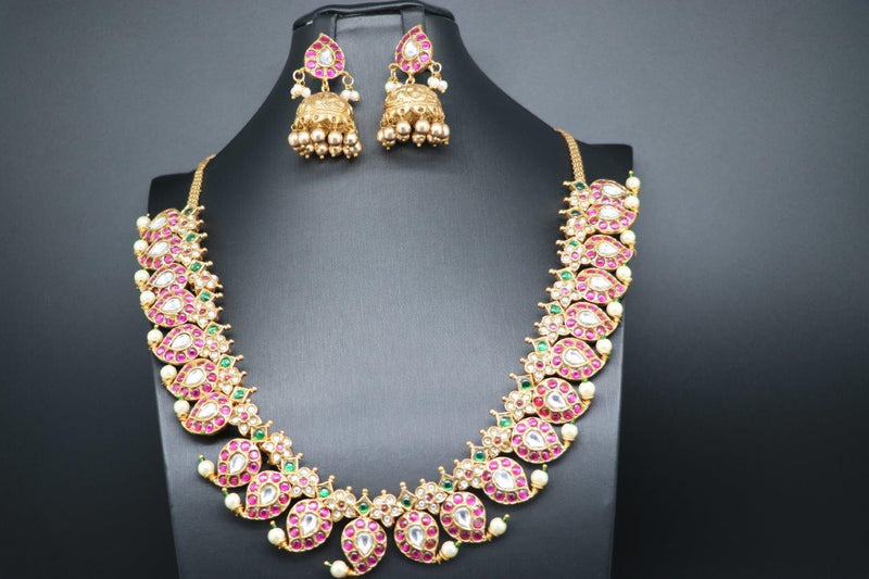 Beautiful Jadav Kundan Multi Stone Mango Set With Jumka