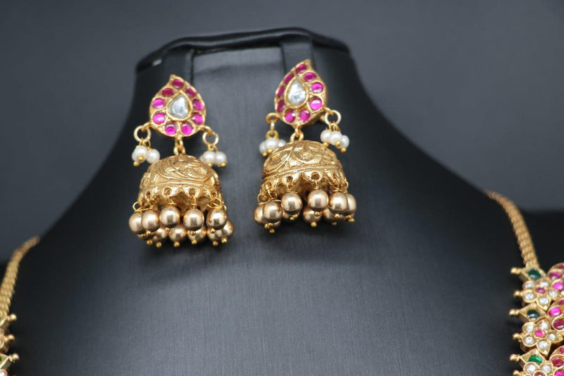 Beautiful Jadav Kundan Multi Stone Mango Set With Jumka