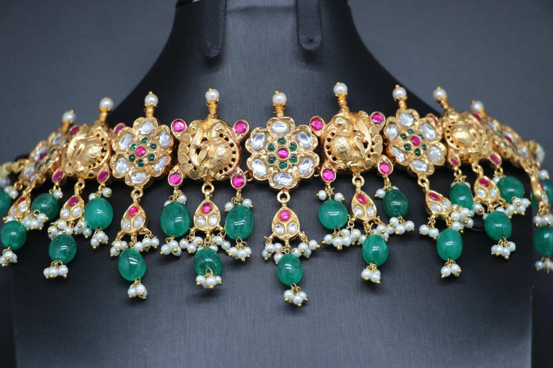 Beautiful AD And Multi Stone Jadav Kundan Lakshmi And Peacock Set With Long Earrings