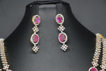 Elegant AD And Ruby Stone 3 Layered Necklace Set With Earrings