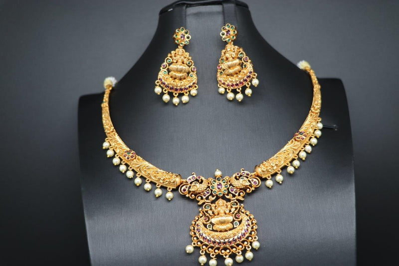 Beautiful Multi Stone Peacock And Lakshmi kante Set With Earrings