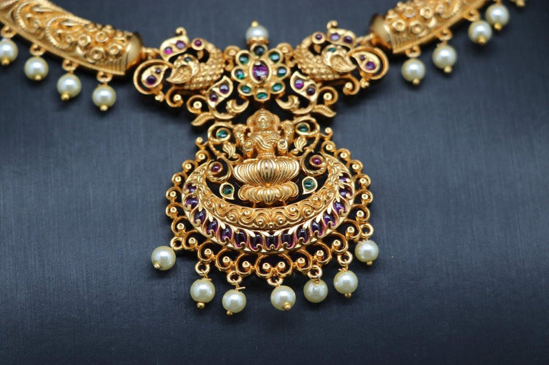 Beautiful Multi Stone Peacock And Lakshmi kante Set With Earrings