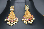 Beautiful AD And Multi Stone Lakshmi And Mango Necklace Set With Earrings