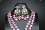 Elegant Polki kundan Pastle Pink Monalisa Beads Victorian Set With Earings