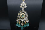 Elegant Polki Kundan Mint Monalisa Beads Set With Earrings