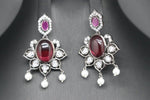 Elegant Multi Strand Pearls With Victorian Black Polish Locket Set With Earrings