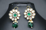 Elegant Multi Strand Green Beads With Polki Kundan Locket And Earrings