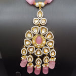 Elegant Polki Kundan Set With Pastel Pink Beads With Earrings