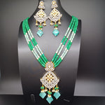 Elegant AD And Polki Kundan With Multi Stand Green And Mint Green Beads With Earrings