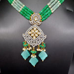 Elegant AD And Polki Kundan With Multi Stand Green And Mint Green Beads With Earrings