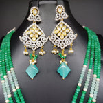 Elegant AD And Polki Kundan With Multi Stand Green And Mint Green Beads With Earrings