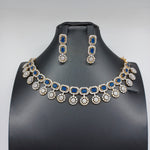 Beautiful AD And Sapphire Stone Small Necklace Set With Earrings