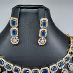 Beautiful AD And Sapphire Stone Small Necklace Set With Earrings