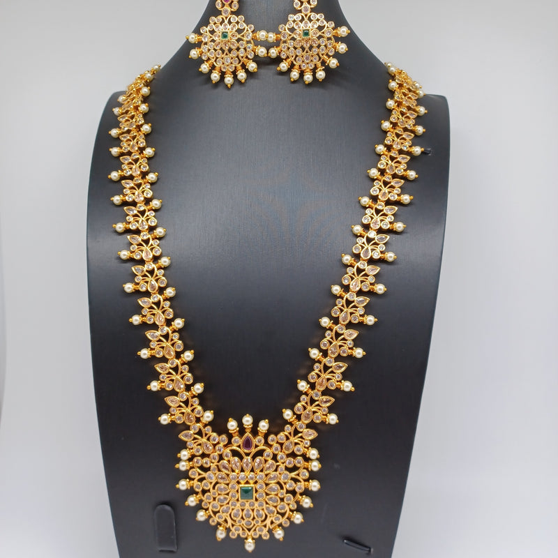 Elegant AD And Multi Stone Uncut Style Necklace Set With Earrings