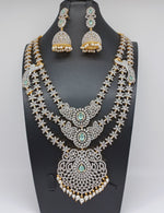 Elegant AD And Mint Green Stone Multi Lane Peacock Haram With Earrings