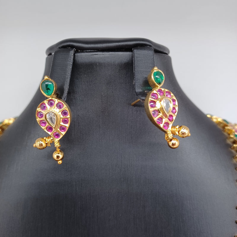 Elegant AD Ruby And Multi Stone Kemp Stone Mango Haram With Earrings