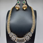 Elegant Diamond Finish AD And Green Stone Detachable Locket Long Haram With earrings