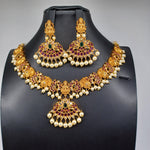 Beautiful Nakshi Peacock And Lakshmi Multi Kempu Stone Small Necklace Set Earrings