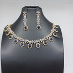 Beautiful AD And Sapphire Stone Small Necklace Set With Earrings