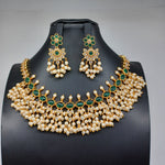 Beautiful AD and Green kemp Stone Guttapusalu Necklace Set With Earrings