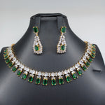 Beautiful AD And Green Stone Small Necklace Set With Earrings