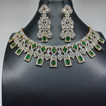 Elegant AD and Emerald Stone Necklace Set With Earrings
