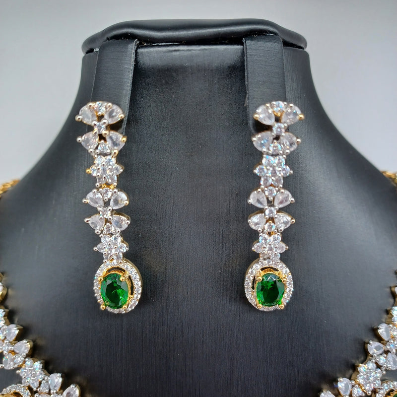 Beautiful AD And Green Stone Small Necklace Set With Earrings