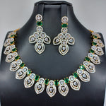 Beautiful AD And Green Stone Small Necklace Set With Earrings