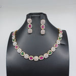 Beautiful AD And Multi Stone Small Necklace Set With Earrings