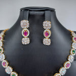 Beautiful AD And Multi Stone Small Necklace Set With Earrings