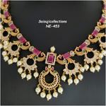 Beautiful Gold Finish AD and Ruby Stone Peacock Pearl Small Necklace Set With Earrings-Saisuji Collections-C-Imitation Gold,Necklace,Necklace Set,Necklaces,Necklance,pearl,Ruby