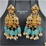 Beautiful Mint Green Monalisa Beads Lakshmi Locket With AD and Multi Stone Choker With Earrings-Saisuji Collections-C-beads,choker,Imitation Gold,monalisa beads,multi Stone,Necklace,Necklace Set,Necklaces,Necklance,pearl