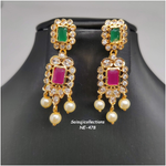 Beautiful Yellow Color Monalisa Beads AD and multi Stone Choker With Earrings-Saisuji Collections-C-beads,beads mala,choker,green beads,Imitation Gold,multi Stone,yellow Monalisa beads