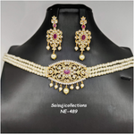 Beautiful Pearl Choker With AD and Ruby Stone Locket With Earrings-Saisuji Collections-C-Imitation Gold,Necklace,Necklace Set,Necklaces,Necklance,Pearl,Ruby